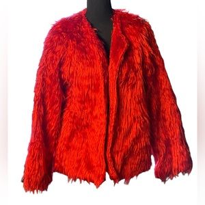Red shag faux fur over coat size XL